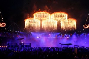 London 2012 Opening Ceremony Olympic rings aglow London 2012 Opening Ceremony Olympic rings aglow