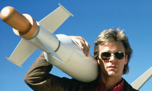 Now that's a missile! MacGyver (Richard Dean Anderson) swings into action (image via rapgenius.com)