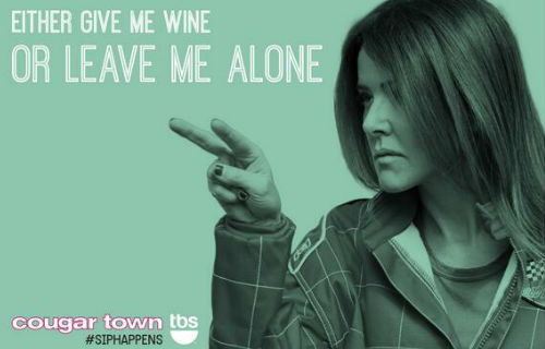 Christa Miller as Ellie Torres wants wine or solitude ... preferably both (image via Cougar Town Twitter feed)
