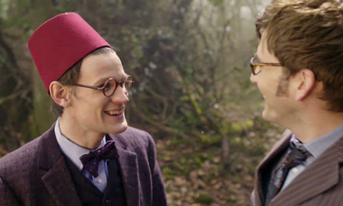 The moment when Doctors Ten (David Tennant) and Eleven (Matt Smith) met was played to perfection by both actors (image via iwatchstuff.com)