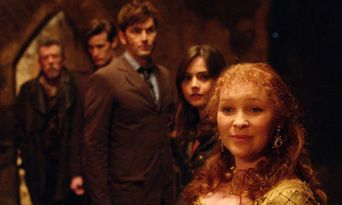 Three Doctors, one companion and Elizabeth 1 who delivered one of the special's laugh out loud moments when she told her Doctor that she was able to defeat the Zygons because they're like all men! (image via screencrush.com)