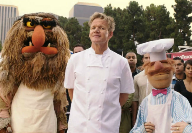 Sweetums and Gordon Ramsey vs. The Swedish Chef and Beaker ... a messy culinary battle that ends with an explosive combo! (image via flicksandbits.com)