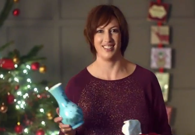 Miranda Hart doing an exemplary job of "loving" the vase she has been given as a gift (image via YouTube.com (c) BBC)