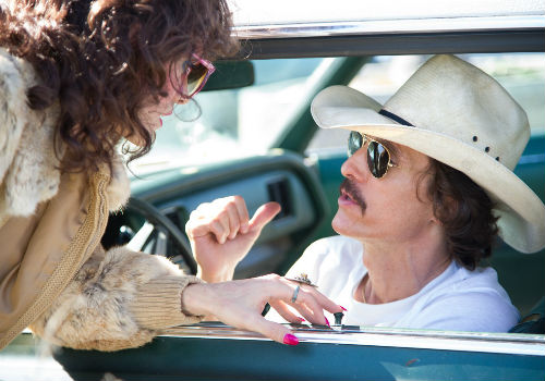 Rayon (Jared Leto) and Ron Woodruff (Matthew McConaughey) become unlikely allies, and friends, in their desperate race to hang onto life for as long as possible (Photo Credit: Anne Marie Fox / Focus Features / image via focusfeatures.com/dallasbuyersclub)