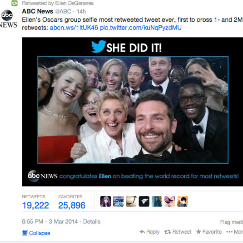 Ellen won the internet! (image via Ellen Degeneres official twitter account)