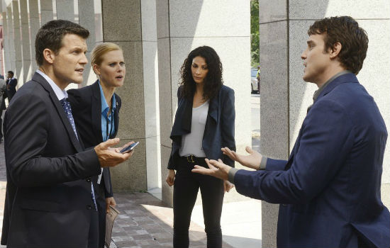 Ted and Elise, Pete and Myka find themselves not just solving a weird artefact cast but wondering if working so closely as partners always leads to love and marriage? (image via Zap 2 It (c) syfy)