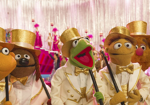 Kermit, flanked by Scooter, Rowlf the Dog, Walter and Fozzie Bear, is most definitely, hilariously and wonderfully doing a sequel (image via Muppets Most Wanted official site)