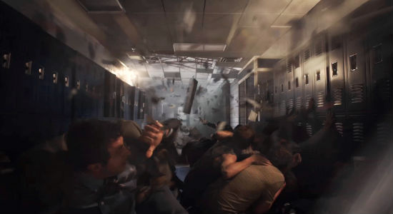 A simple rain shower soon becomes something far more terrifying (image via YouTube (c) Warner Bros)