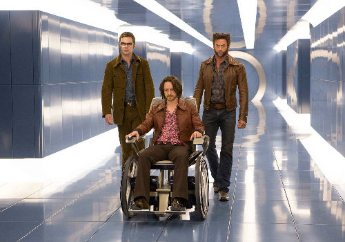 Wolverine discovers that getting Charles back on the mutant bandwagon takes a lot more effort, and lot more tussling with Hank/Beast (Nicolas Hoult, left) than he bargained for (image via X-Men Days of Future Past official site)