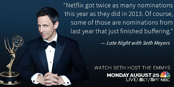 Seth Meyers was definitely the man for the job - hilarious! (image via @LateNightSeth (c) NBC / Emmys)