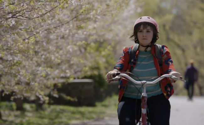 Lena Dunham, upright and carefree, but as always, not for long (image via YouTube (c) HBO)
