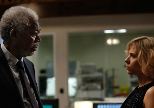 Face to face with the physical manifestation of his theories on the brain and its possible evolutionary uses, Professor Norman goes on the wildest of rides as Lucy grapples with the hitherto unwitnessed changes in her mind and body (image via official Lucy site)