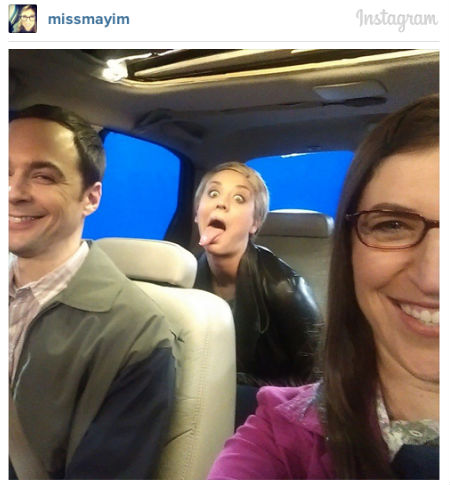 Hot the virtual blue screen road (image via official Mayim Bialik Instagram account)