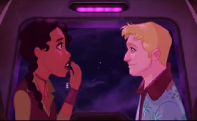 Zoe gasps in surprise as her long dead husband seems to magically appear before her (image via YouTube (c) Stephen Byrne)