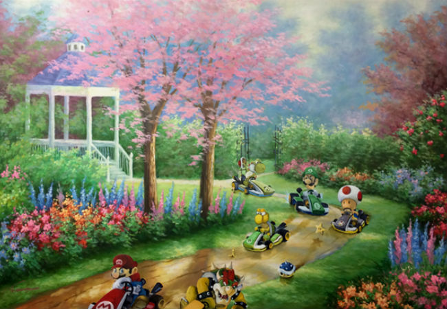 The Mario Kart characters make their mark on an otherwise unremarkable garden setting (image via Paste Magazine (c) David Pollot)