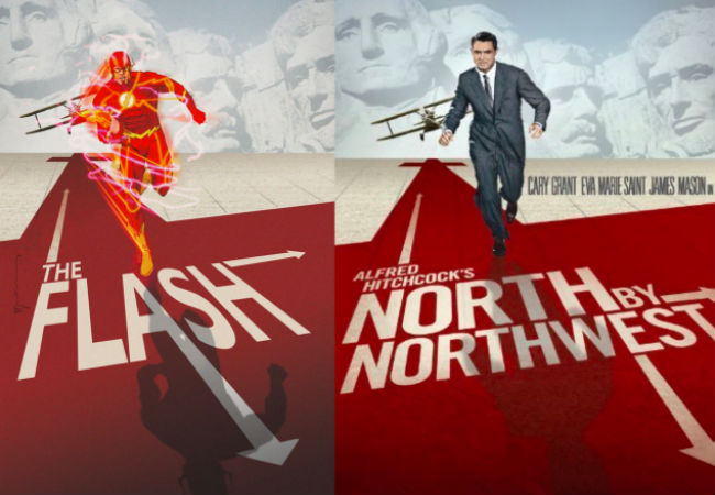 The Flash and Cary Grant (FLASH #40 inspired by NORTH BY NORTHWEST, with cover art by Bill Sienkiewicz / Image via io9)