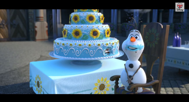 Olaf is back! Along with Anna and Elsa and Kristoff and Sven ... and well, everyone! (image via YouTube (c) Disney)