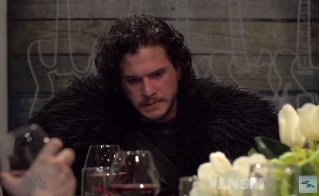 All that time on the Wall has left Jon Snow's social skills a little rusty, making him, initially at least, not the world's greatest dinner guest (image via YouTube (c) Late Night with Seth Meyers)