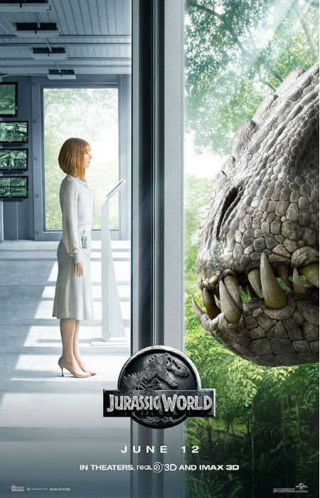 Awww look at Claire so calmly checking out her Frankenstein-ish creation, Indominus Rex - guessing she won't be quite so rapt once he sets off a-rampaging (image via Cinemablend (c) Sony)