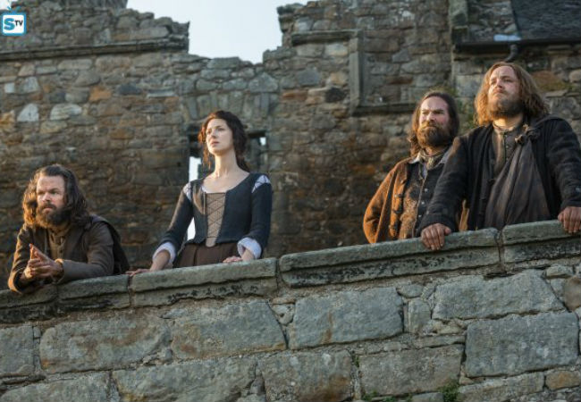 Claire and her allies look as concerned as they should be facing down the might and sadism of Captain Black Jack Randall, a man they will need to defeat to rescue the Sassenach's beloved Jamie (image via Spoiler TV (c) Starz)