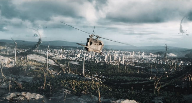 We all know that helicopter is not long for this world in a world gone to zombies and giant killer plants (image via Vimeo (c) Alf Lovvold)