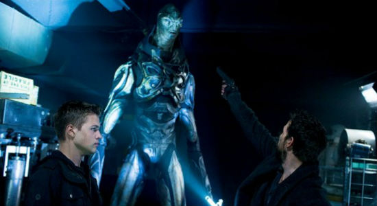 Tom ain't playing nice in the galactic sandpit anymore shooting dead an Overlord mid-threat without even hesitating .. . and then shooting him again ... and again and ... you get the idea (image via TV Equals (c) TNT)
