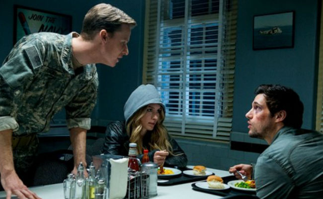 Hal and Maggie sit down for a lovely candlelit, OK well dinner of some kind in the mess of the 14th Virginia - hottest eating spot in town! Yeah, no it's not - when one of the "We're bad, we're bad, we know it" soldiers comes up to harass them, cliche-style (image via TV Equals (c) TNT)