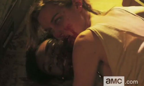 Well hello first member of LA's new community of The Infected, let's just leave you to your, um, meal and run like CRAAAZZZY! (image via Comicbook (c) AMC)