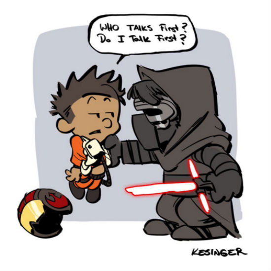 #poedameron deals with the bullies of the first order. #calvinandhobbes #starwars #mashup #kyloren #moe )copy and art (c) Brian Kesinger)