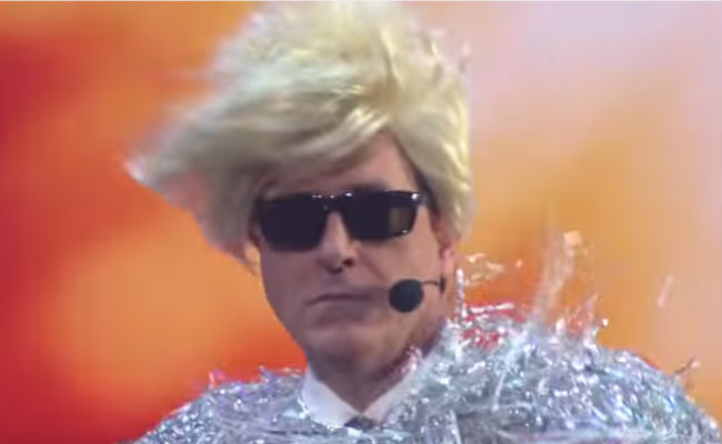 Could the USA compete in Eurovision? Stephen Colbert would like to think so (image via YouTube (c) CBS)