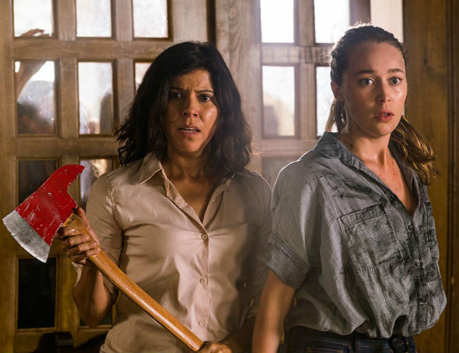 Elena and Alicia are out for a fun night at the Rosarito Beach Hotel when they both realise, at once, that they forgot to lock the zombies away for the night (photo by Richard Foreman/AMC)