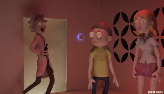 Rick and Morty relive the creepy dance scene from Ex Machina (image via YouTube (c) Adult Swim)
